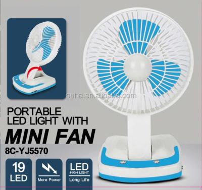 China Portable 19LED Mini Car Fan With Light Foldable Rechargeable Fan Light Camping Use Fan With LED Lamp for sale