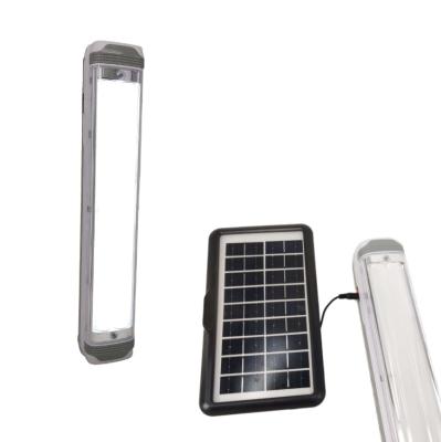 China Indoor and ourdoor 60 SMD LED double tubes light rechargeable emergency light with solar charging DC socket for sale