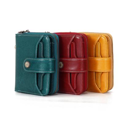 China Wallet 2020 New Retro Anti-theft Oil Leather Wax Ladies Multifunctional Leather Wallet RFID Clutch Long for sale