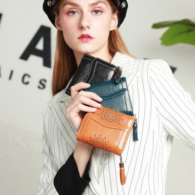 China Fashion waterproof high quality vintage carteras de mujer genuine leather wallet for women for sale