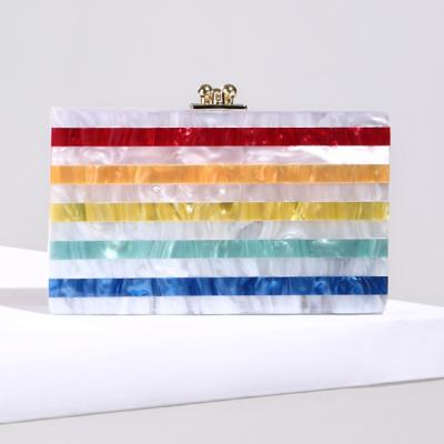 China 100% Eco-Friendly Multi Color Rainbows Striped Luxury Acrylic Bridal Party Clutch Evening Bags for sale