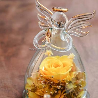 China Christmas Gift Angel with Preserved Rose in Glass Dome with Decorative Everlasting Rose Everlasting Rose Flowers for Mother's Day Christmas Gifts for sale