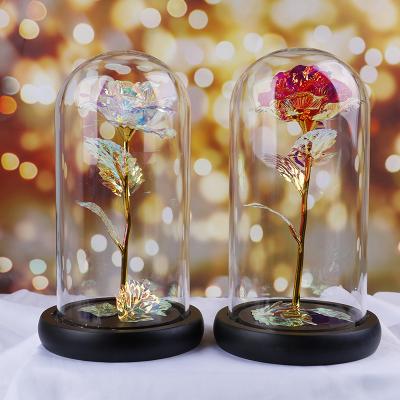 China Wholesale Yunnan Rose Artificial Rose Flower Valentine's Day Gifts in Glass Dome with Led Light 12*20cm for sale