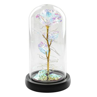 China Crystal Led Starry Sky Eternal 24k Artificial Gold Foil Plated Flower Dome Glass Galaxy Rose Rainbow 12*20cm for sale