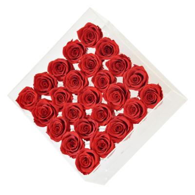 China Real natural flower plants. 2021 Wholesale Luxury Rose Gift Permanent Preservation Mounted Decorative Flower Acrylic Box for sale