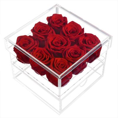 China Real natural flower plants. 2021 New Idea Luxurious Rose Gift Forever Preserved Roses Decorative Flowers In Acrylic Box for sale