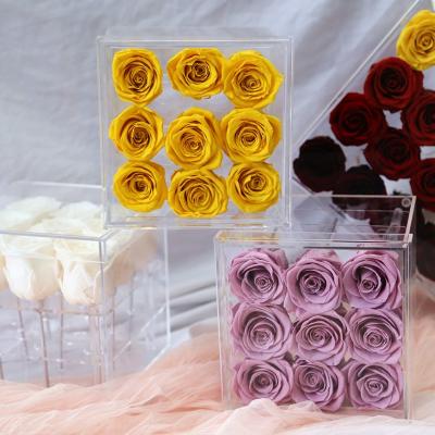 China Promotional Clear Acrylic Flower Decoration Rose Box Luxury Flower Boxes 9 Holes Preserved Rose Flower for sale