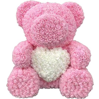 China 40cm 70cm Eco-friendly DIY Custom Foam Bear Plastic Roses Support Artificial Flowers Rose Bear With Flower Head Box for sale