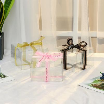 China Recyclable Transparent Cake Box With Bowknot Ribbon Large Clear Gift Box Cake Packaging Bag for sale