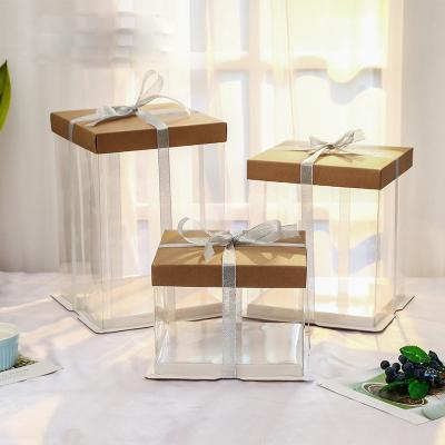 China Recyclable Wholesale Bakery Cake Packaging Folding Plastic Paper Tall Transparent Cake Boxes With Window for sale