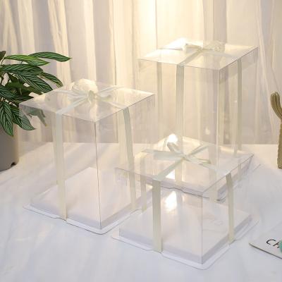 China Recyclable Clear Round Square Cake Box Pet PVC Large Transparent Wedding Birthday Party Gift Box for sale