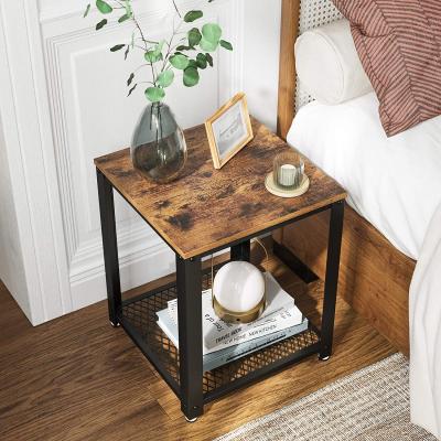 China Expandable Nightstand Metal Frame End Table 2 Tier Side Table Cabinet with Storage Shelf Wood Furniture for sale