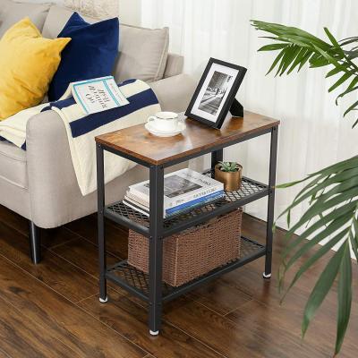 China Nightstand Extendable Side Table Easy Assembly Decorative Space Saving Table With 2 Mesh Shelves for sale