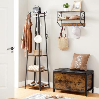 China Hall Trees Free Standing Extendable Coat Rack with 3 Shelves and Hooks for Scarves/Bags/Umbrellas/Steel Frame for sale