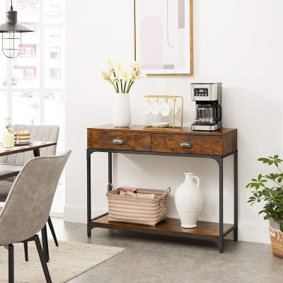 China Sturdy Industrial Entryway Extendable Console Table Metal Frame Sofa Table With 2 Drawers And Shelf Accent Storage for sale