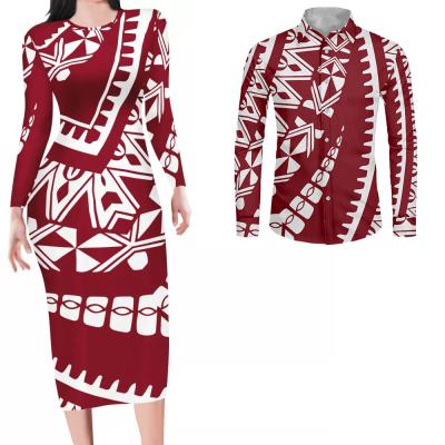 China New Custom Made Washable Tribal Polynesian Stylish Match Men's Maxi Long Sleeve Maxi Dress Shirt Sheath Long Dresses For Women for sale