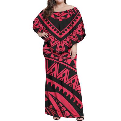 China Breathable Custom Women Plus Size Dress Fashion Party Maxi Dress Hawaii Polynesian Tribal Print Off The Shoulder Dress for sale