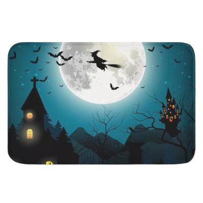 China 2021 Custom Wholesale Door Mats Halloween Door Mats Pumpkin Tree Printing Home Decor Washable Latest Design for sale