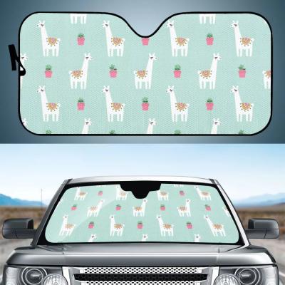 China Lowering Car Interior Temperatures Shape Custom Wholesale Front Window Car Sunshade Cartoon Alpaca Print Sunshade For Universal Car Accessories Low Price for sale