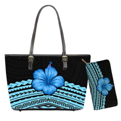 China Wholesale Custom High Quality Women Purses With Handbags Bags Polynesian Printing Ladies 2021 Hawaiian Blue Flower Women Handbags for sale