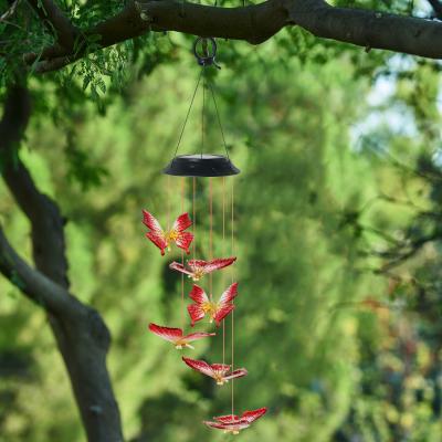 China SOL2020F Waterproof Energy Saving Solar Powered Butterfly Wind Bell Red Rose Light for Garden Decoration for sale