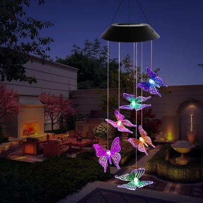 China SOL2110F Wind Butterfly Energy Saving Outdoor Solar Blue Red Wind Chime Waterproof Hanging Light for Garden Decoration for sale