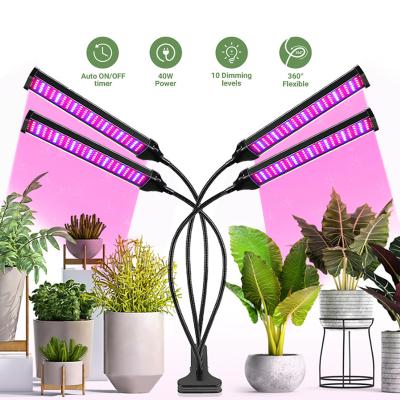 China Seed Seeding 4-Head Full Spectrum 3 Switch Modes 10 Led Brightness 40W Clip Plant Grow Light For Seedling for sale