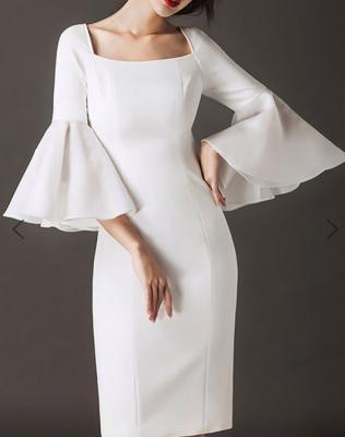 China Anti Static Women Slim Waist Flare Sleeve Dress for sale