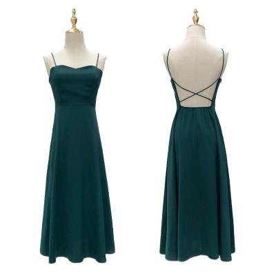 China Beautiful Women Solid Color Women's Long Trimming Silk Dresses Anti-Static Elegant High End Sexy Backless Slip Spaghetti Straps for sale