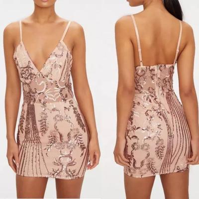 China Anti-Wrinkle Custom Design Sequin Nightclub Party Sexy Spaghetti Tie Backless Bodycon Mini Pencil Dress Women for sale