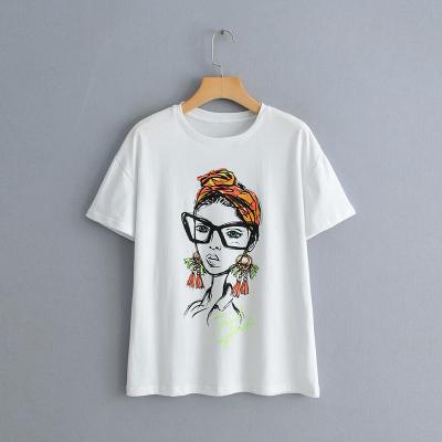 China Anti-pilling New Nordic Beauty Character Printed Short Sleeve T-shirt Women for sale