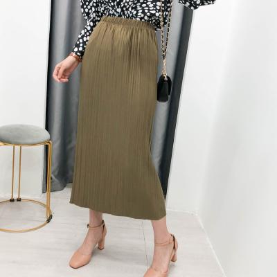 China New High Waist Three Color Pleated Skirt Half Waist Solid Medium Skirt Long for sale