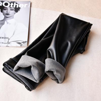 China Autumn Winter Anti-Static Women Leggings Skinny Pencil Gaiters PU Faux Leather Slim Pants Thick Fleece Pants Female Fashion for sale