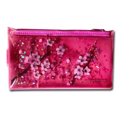 China Gift FUNWOOD GQC Liquid Glitter Inside PVC Clear Zipper Waterproof Makeup Bag, Floating Pencil Bag Plastic Sequin Inside for sale