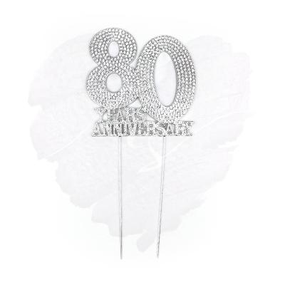 China Luxury Crystal Rhinestone Anniversary 80 Years Anniversary Cake Topper For Cake Decoration for sale