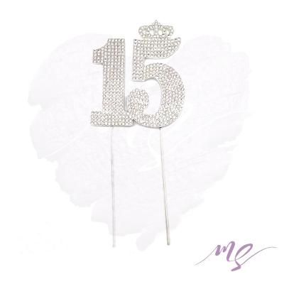 China Custom Made Birthday/Birthday Cake Toppers Number Princess Crown Cake Topper 15 Alloy Rhinestone for Sweet 15th Birthday Party for sale