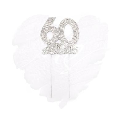 China Decor Accessory Crystal Rhinestone Sparkly 60 Cake Topper and Premium Silver Metal Cake Topper 60 Years Fabulous 60th Birthday for Party Decoration for sale