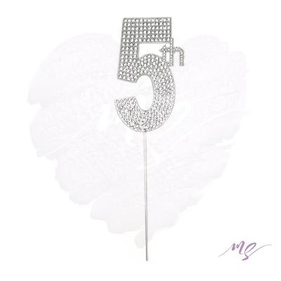 China Customized Rhinestone Silver Plated Birthday Alloy Cake Topper 5th Birthday Anniversary For Birthday for sale