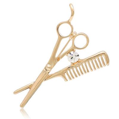 China Korean Style Korean Hairdresser Hair Stylist Gifts Pin Barber Tools Corsage Brooch Pin Crystal Rhinestone Scissor Pin and Comb for sale