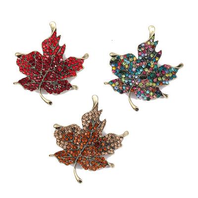 China Crystal Rhinestone Pin Maple Leaf Brooch Color Brooches Vintage Wedding Party Cloth Decoration for sale