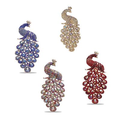 China Ally Luxury Peacock Brooch Pin Crystal Rhinestone Animal Brooches Clothing Accessories for sale