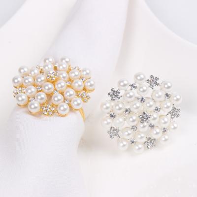 China Wholesale Viable Diamond Pearl Napkin Ring Wedding Hotel Napkin Button Holder for sale