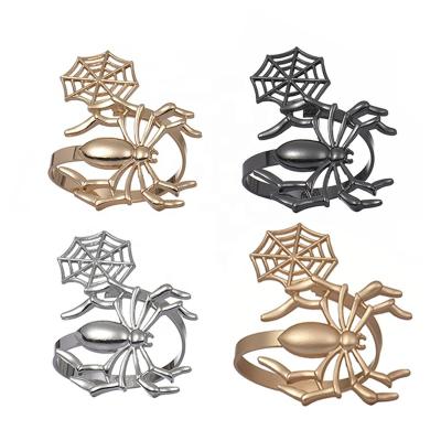 China New Viable Alloy Cobweb Napkin Ring Halloween Table Decoration Spider Napkin Button Holder for sale