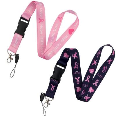 China Pink Souvenir/Gift Ribbon Lanyards Badge Holders/Lanyards Breast Cancer Awareness Cell Phone Mobile Accessories for sale