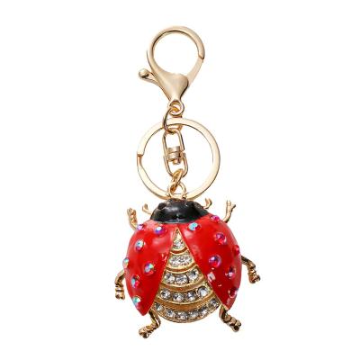 China Wholesale Fashion Custom Key Chains Gift Rhinestone Insect Ladybug Beetle Alloy Key Chain Pendant Ornament for sale