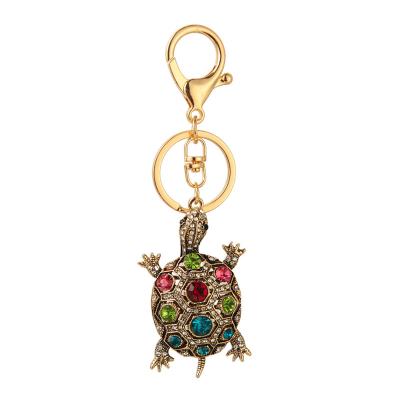 China Promotional Hot Selling Metal Rhinestone Colorful Turtle Key Souvenir Gifts Key Chain Charms Car Pendant Gift for sale