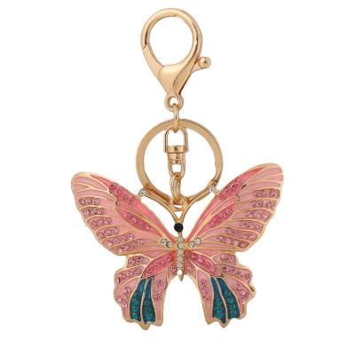 China Promotional Gifts Custom Rhinestone Souvenir Gift Bag Keychain Creative Colorful 3D Butterfly Insect Keychain Handbag Pendant for sale