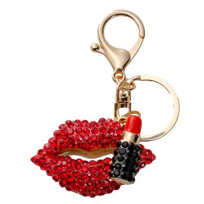 China Promotional Key Chain 3d Diamond Lip Pendant Metal Key Lipstick Bag Key Chain Souvenir Gifts New European and American for sale