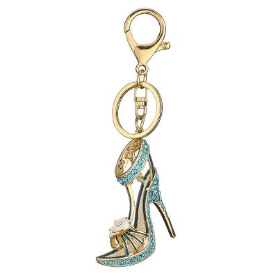 China Souvenir Promotional Gifts Fashion Rhinestone High Heels Bag Sandal Pendant Hollow Metal Key Chain for sale