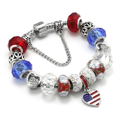 China Wholesale CLASSIC Independence Day July 4th Heart USA Charms Adjustable Bracelet America DIY Beaded Bracelets Decor for sale